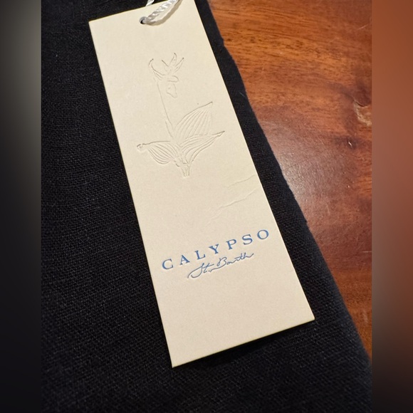 Calypso St. Barth Black Linen Blend Sundress Embroidered Palm Trees Sz L - NEW - Picture 7 of 12